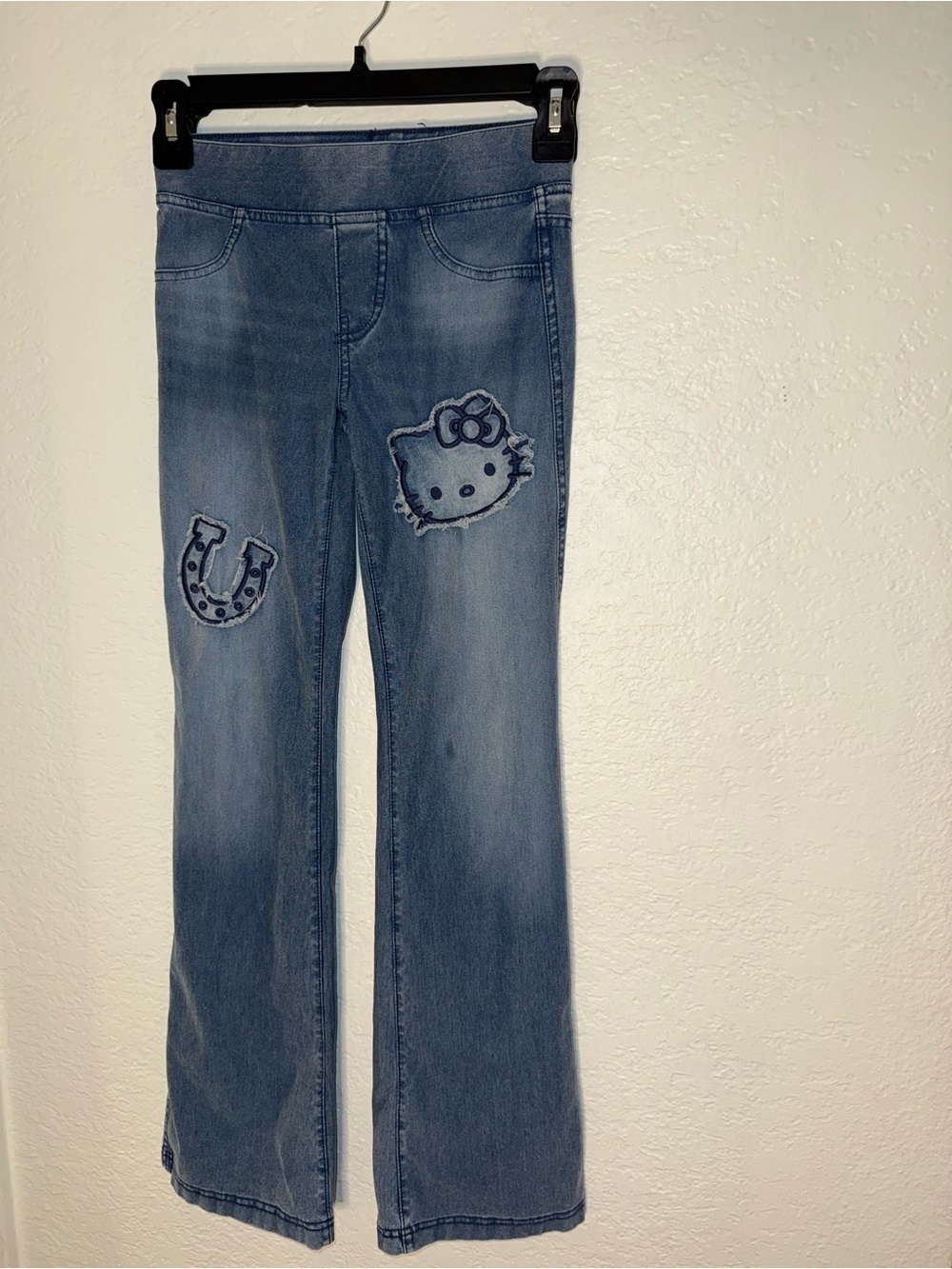 H&M Light Blue Flare Jeans with Hello Kitty Patch